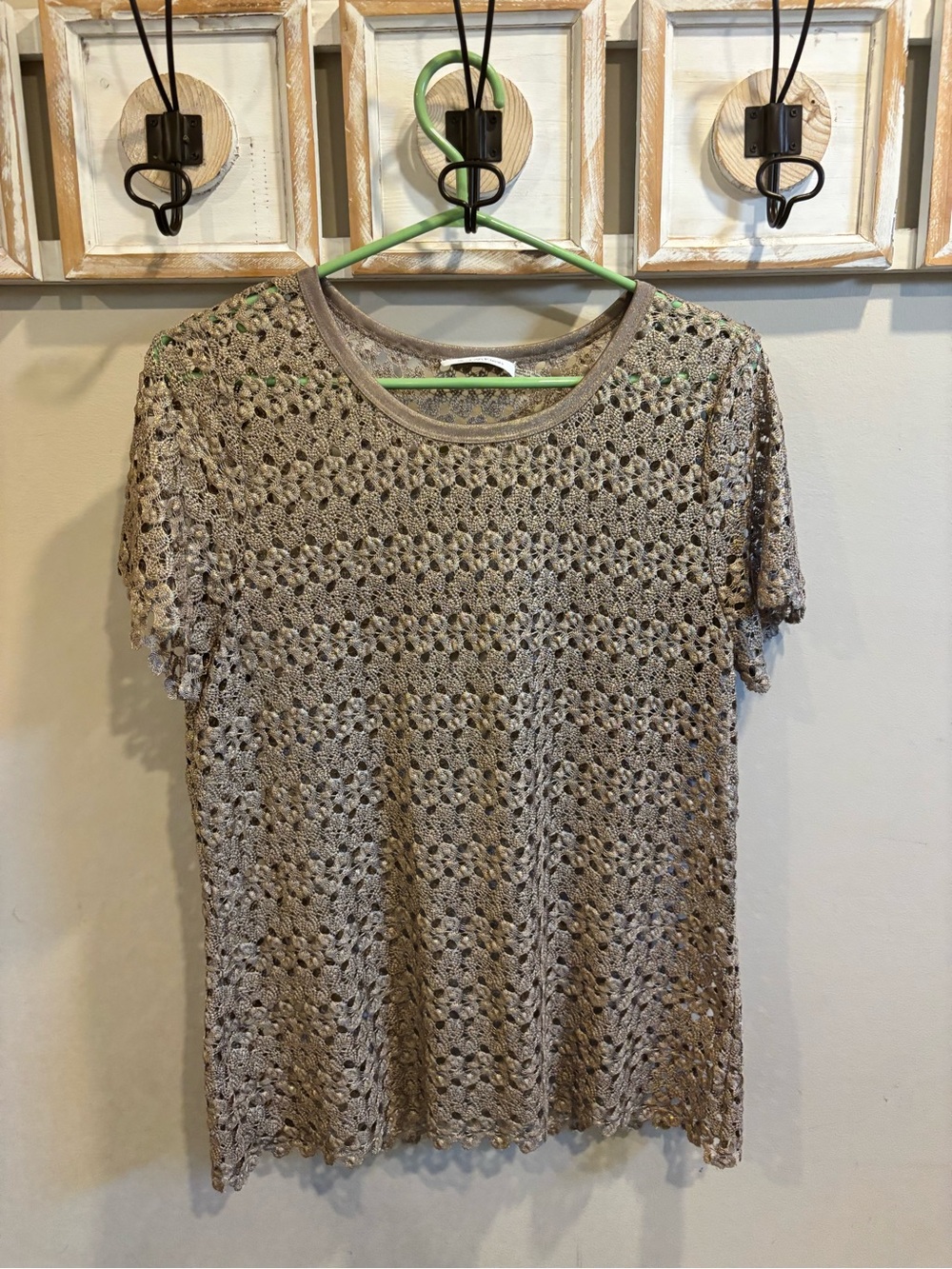 Calvin Klein Taupe Crochet Short Sleeve Top